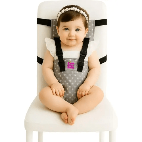 FiveStarBaby Portable Baby Chair Strap – Travel Dining Seat Cover for Babies & Toddlers | Portable Baby Chair for Travel | Compact, Foldable Baby Seat Cover – Grey Star