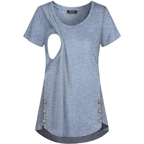 Quinee Women's Casual Button Side Nursing Tops Maternity Breastfeeding Tunic