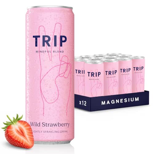 TRIP Calm Drink, Non-Alcoholic Adaptogen Mocktail, Wild Strawberry, 12 pack | Lightly Sparkling Seltzer with 120mg Magnesium and Botanical Blend, Non-GMO, Vegan, No added sugar, Alcohol alternative, 12oz