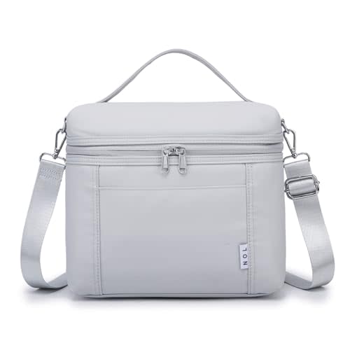 NOL 8L Insulated Lunch Bag for Women, Gray White, Medium(normal) | Lightweight Waterproof Nylon Cooler Bag, 5H Hot & Cold Insulation, Easy-Clean Lining, Dual Metal Zippers for Work Office