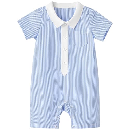 pureborn Baby Boy Romper One-Piece Cotton Outfit Summer Clothes 0-24M | Silky soft, breathable, sailor-themed, summer short sleeves, gentle on skin, snap button for easy on and off