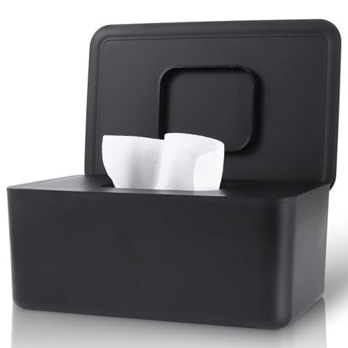 Baby Wipes Dispenser, Wipes Dispenser Baby Wipes Case, Baby Wipe Holder for Fresh Wipes, Non-Slip Wipes Case, Wipe Container with Sealing Design Lid (Black)