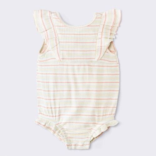 Baby Girls' Striped Ruffle Tank Romper - Cloud Island™ Cream 0-3M