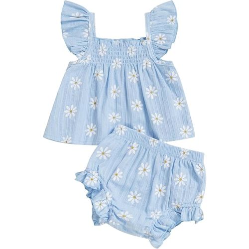 Mubineo Baby Girl Summer Clothes Cute Ruffle Tops Dress Shorts Outfits Set Infant Toddler Shrit Bloomers Princess Outfit