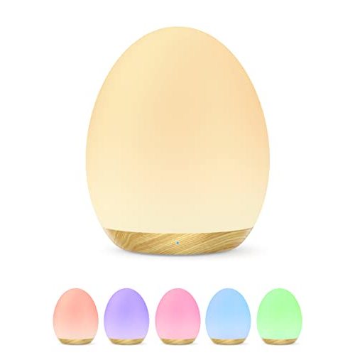 JolyWell Night Light for Kids, Baby Egg Light with 7 Colors Changing Mode & Stepless Dimming, Nursery Night Lamp BPA Free,Rechargeable Egg Night Light for Breastfeeding 1h Timer & Touch Control, Wood
