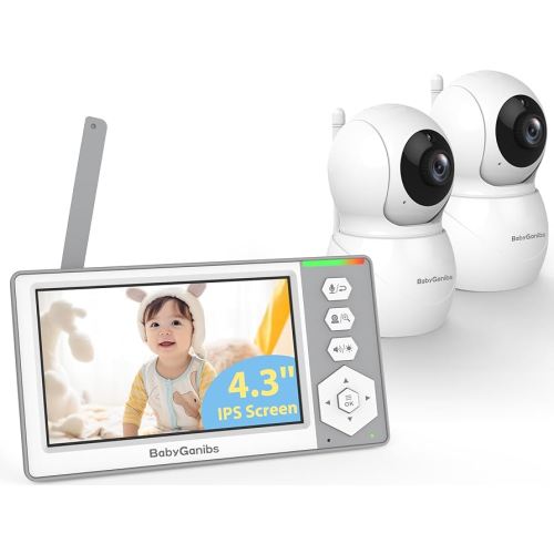 Baby Monitor with 2 Cameras Standby for 26-Hour Battery, Remote Control 4.3'' IPS Video Baby Monitor No WiFi Up to 1000ft Range, ECO, Night Vision, Temperature, 2-Way Talk, 8 Lullabies