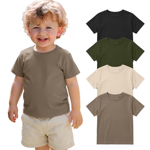 YooAurvox 4 Pack Toddler Boys Crew Neck Short Sleeve Tees Loose Drop Shoulder Shirts Soft Casual Tops for Little Boys