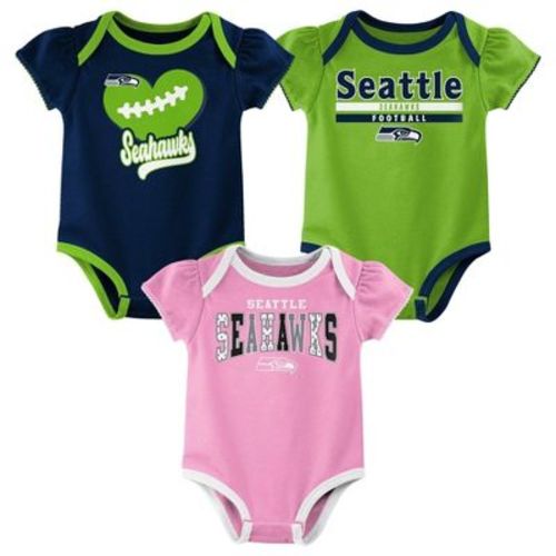 NFL Seattle Seahawks Girls' Newest Fan 3pk Bodysuit Set - 6-9M