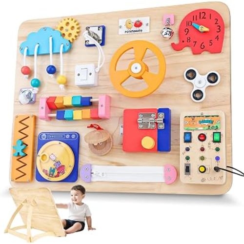Large Busy Board 20"x16",Montessori Wooden Sensory Toy for Toddlers