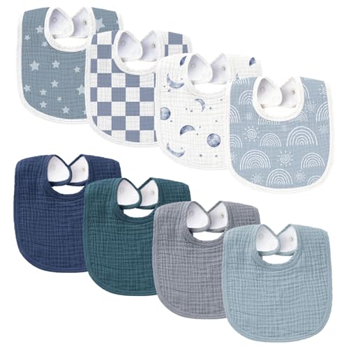 Konssy Muslin Baby Bibs 8 Pack Baby Bandana Drool Bibs Cotton for Unisex Boys and Girls, Soft Absorbent Set for Teething and Drooling
