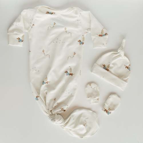 Duck Dachshund Kite Baby Knotted Gown and Hat Set – Bright + Tiny