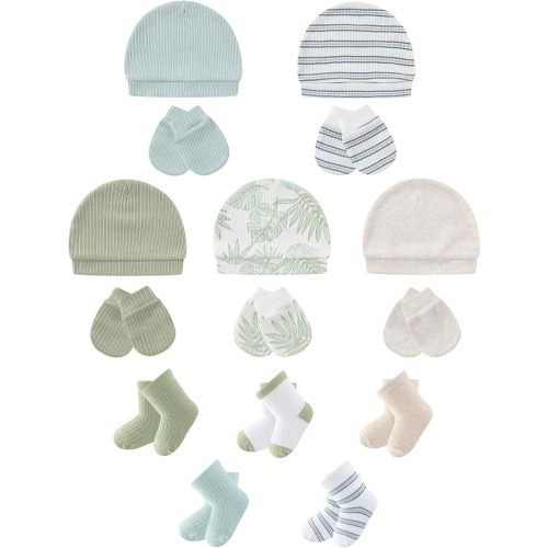 Baby Hats Mittens and Socks Set Soft Cotton Newborn Hat Glove for Boys Girls 0-6 Month