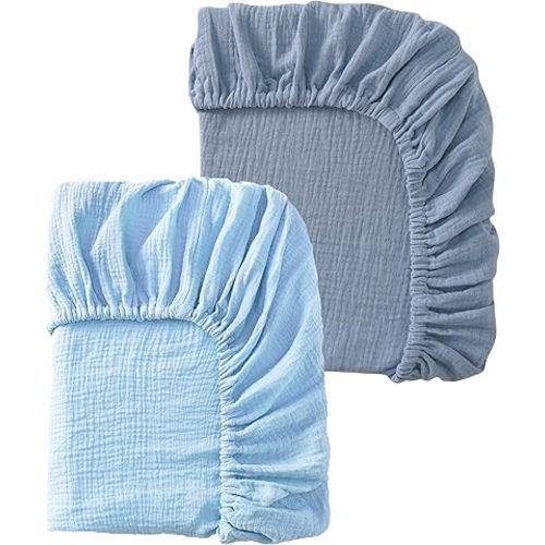 Baby Crib Sheets 2 PCS, 100% Organic Cotton Crib Sheet for Standard Crib Mattress(52”x 28”), Fitted and Soft Breathable Muslin Crib Mattress Sheet for Girl and Boy