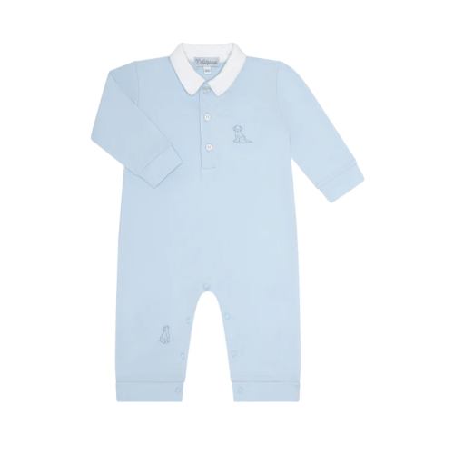 Blue Puppy Love Embroidery Romper LS - 9-12M