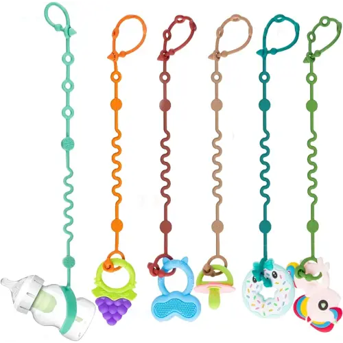 Toy Straps for Baby, Adjustable Toy Holder for Stroller Accessories, Silicone Baby Tether Pacifier Clip, No Throw Baby Travel Essential Leash for High Chair, Car Seat (6-Pack)