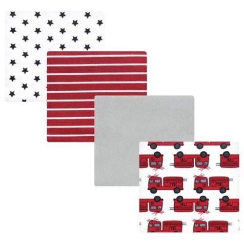 Hudson Baby Infant Boys Cotton Flannel Receiving Blankets 4-Pack, Fire Truck , One Size