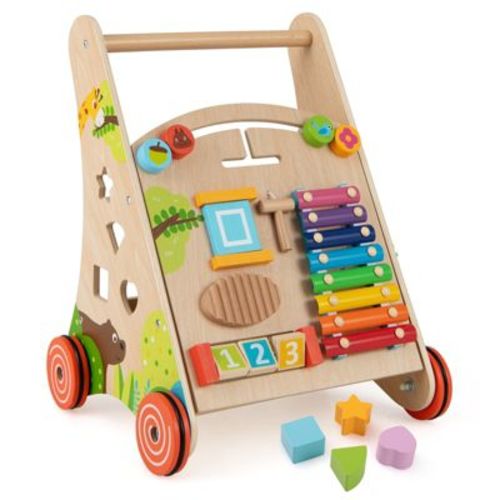 Wooden Push and Pull Baby Walker with Handle and Storage, Natural