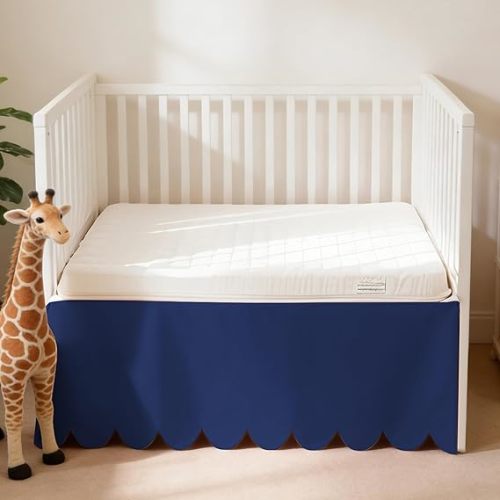 100% Cotton Scallop Edge Crib Skirt - Navy