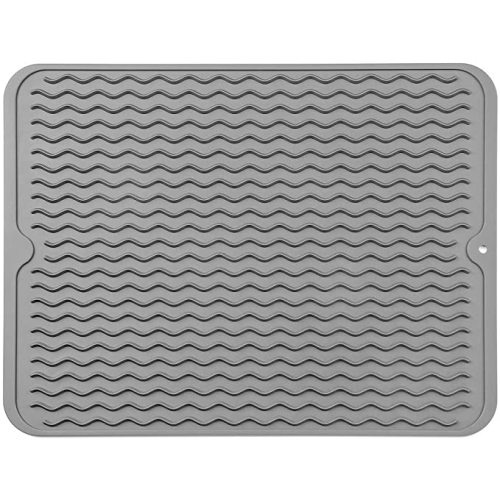 Silicone Dish Drying Mat for Multiple Usage,Easy clean,Eco-friendly,Heat-resistant Silicone Mat for Kitchen Counter or Sink,Refrigerator or drawer liner Grey L 16 inches x 12 inches