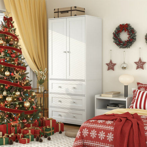 Latitude Run® 2-Door Sandrea With Mirror, Wardrobe Closet With 3 Drawers & Reviews | Wayfair