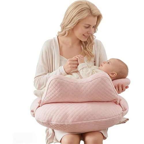 WYXunPlanet Nursing Pillow, Breastfeeding Pillow for Breastfeeding and Bottle Feeding to Reduce Strain on arms and Back, Better Support Baby,Waist Adjustable,Knitted Cotton Cover,Removable, Pink