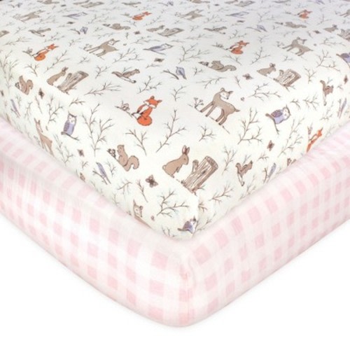 Hudson Baby Infant Girl Cotton Fitted Crib Sheet, Enchanted Forest, One Size
