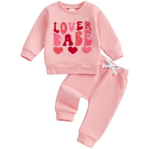 FOCUSNORM Toddler Baby Girl Outfits Letter Embroidery Sweatshirt Elastic Pants Sets Newborn Infant Girl Clothes