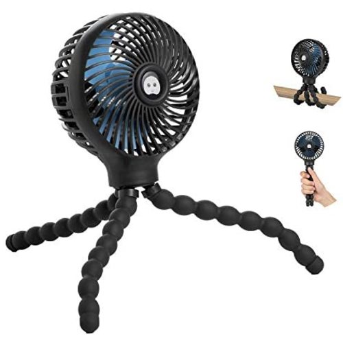 Mini Baby Stroller Fan, Handheld Personal Portable Fan with Flexible Tripod for Stroller Student Bed Desk Bike Crib Car Rides, USB or Battery Powered, Safe Quiet and Long Lasting Charge (Black)