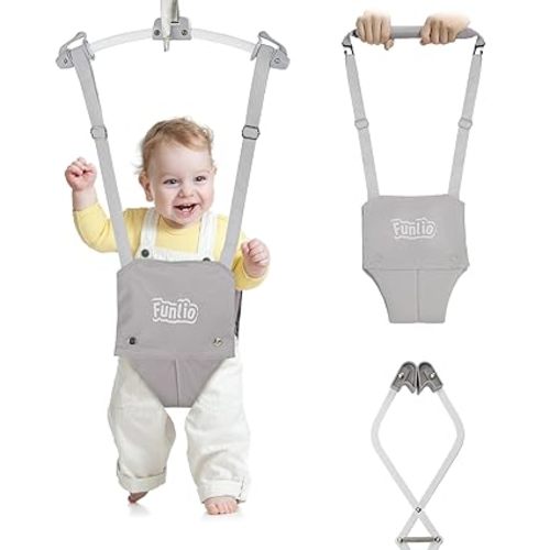 FUNLIO Baby Door Jumper for 6-24 Months (with Door Clamp), Baby Jumper Doorway with Strong Spring & Adjustable Strap, Portable Infant Baby Bouncer, Bearing 40 Lbs, CPC & CE Certified - Gray