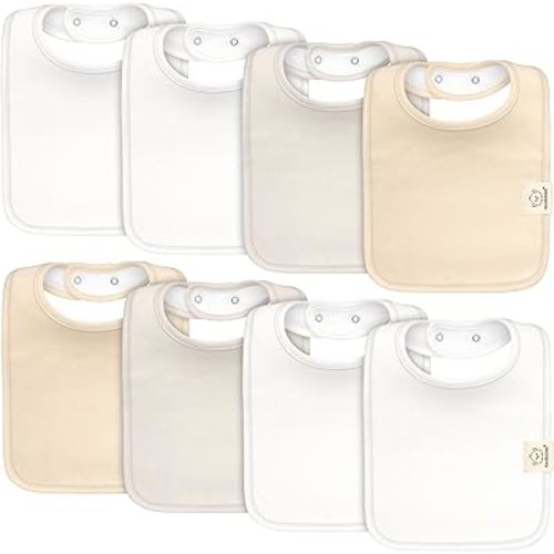 KeaBabies 8-Pack Organic Baby Bibs for Boys, Girls - Super Absorbent Cotton Drool Bibs for Baby Girl & Boy, Teething Toddler, Drooling Newborn, Ultra Soft & Machine Washable (Purest)