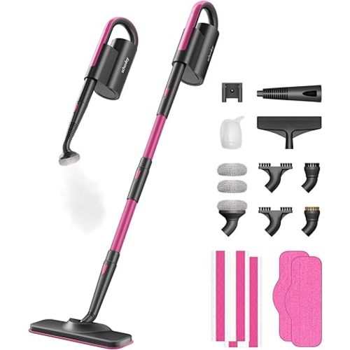 Schenley 19-in-1 Steam Mop Dual-Rod Design with Detachable Handheld Steamer for Walls, Grouts, Hard Floors, Tiles, includes Multi-purpose Accessories, Washable Microfiber Pads and Disposable Pads