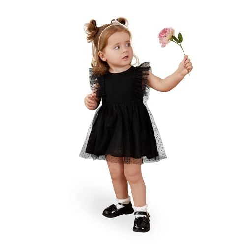 PATPAT Baby Girl Cotton Sleeveless Tutu Dress Infant Girls Splicing Mesh Ruffle Dress