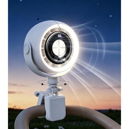 Rechargeable Clip on Fan for Bed with 4000mAh Battery, 4-Speed Quiet With Night Light,360° Rotate,Detachable Small Clip Fan Dorm Fan Student Bed Desk Bike Crib Treadmill Camping Traveling