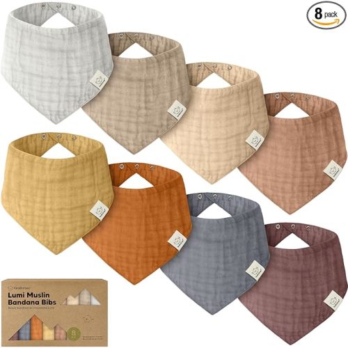 8-Pack Muslin Bibs for Baby Girl, Boy – Muslin Bandana Baby Bibs for Drooling and Teething Toddler, Infant 0-6 Months, Newborn Essentials, Soft Cotton Cloth Extra Absorbent (Spice)