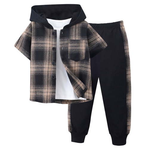 5T Boys Toddler Outfits For Boys 2Pcs Kids Boys Plaid Shirt Tops Pants Set Hoodie Sweatsuit for Fall Winter Spring Outfits