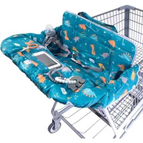 Lumiere Baby Shopping Cart Cover for Baby and Toddler - 2-in-1 High Chair Cover | 360 Full Protection, Patented Roll-in Style Pouch, Universal Fit, Machine Washable Great Gift Ideas for Mom (Dinosaur)