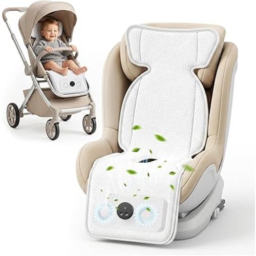 Stroller Cooling Pad with Fan for Baby, 10000mA Rechargeable Battery Baby Car Seat Cooling System for Backseat, Max 10H Ventilation 3 Speeds Cooling Mat Liner for Toddler Boys Summer Essentials