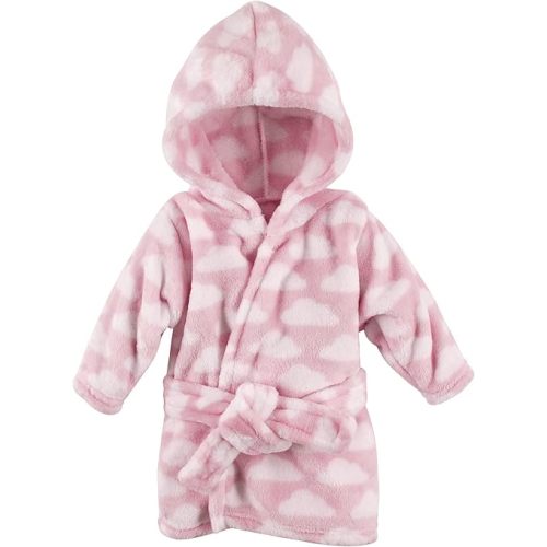 Hudson Baby Unisex Baby Plush Animal Face Bathrobe, Pink Clouds, 0-9 Months