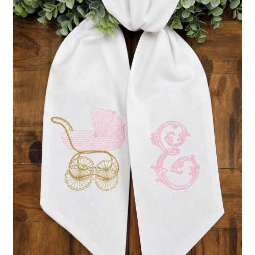 Baby Carriage Wreath Sash for Girl with Vine Monogram
