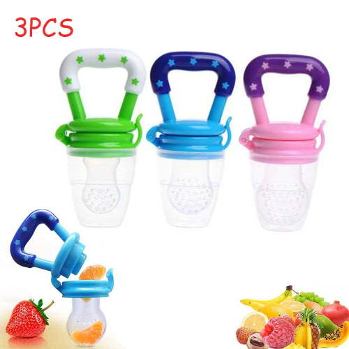 KEINXS 3Pcs Baby Fruit Feeder Pacifier 3Pack-Fresh Food Feeder-Silicone Nipple Teething Toy-Silicone Pouches for Toddlers & Kids (Green/Blue/Pink) BPA Free S/M/L