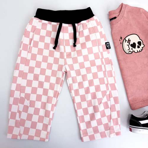 PINK CHECKERBOARD BARREL LEG JOGGERS – Skeletots