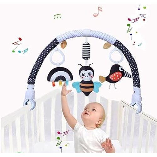 Pau1Hami1ton Baby Stroller Arch Toys, Car Seat Toys,Bouncer Toy Bar/Mobile for Bassinet,Adjustable Baby Hanging Toys Fit for Crib Bed,Stroller,Car Seat.S-19(Black Bee)