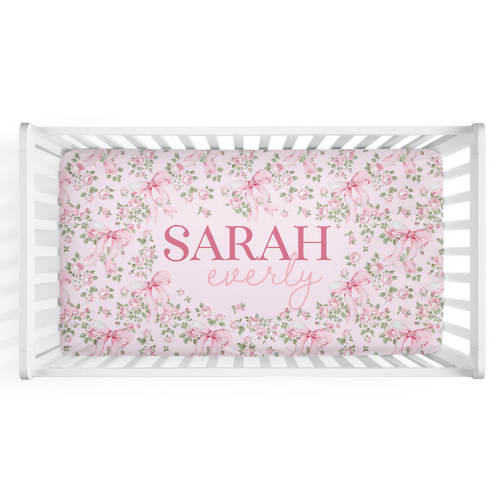 Bows in Bloom Personalized Crib Sheet