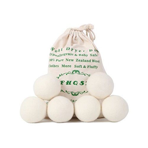 Wool Dryer Balls Organic XL 6-Pack, Reusable Natural Fabric Softener, Reduces Wrinkles,Dryer Sheets Alternative
