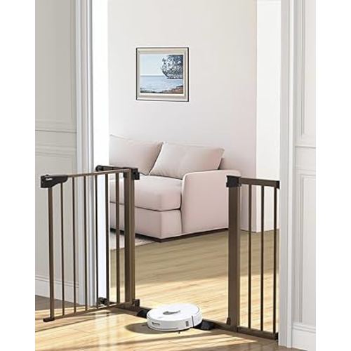 Cumbor 29.7-46" Baby Gate for Stairs, Mom's Choice Awards Winner-Auto Close Dog Gate for the House, Easy Install Pressure Mounted Pet Gates for Doorways, Easy Walk Thru Wide Safety Gate for Dog, Brown
