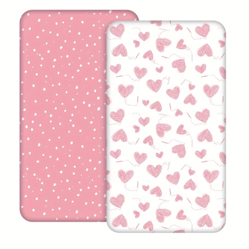 Set of 2 Pink Heart-Patterned Crib Sheets Made of Ultra-Fine Fiber, Suitable for Newborn Mattresses, Breathable And Comfortable