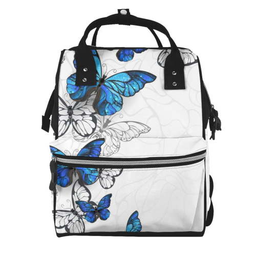 Defioc Blue Flying Butterflies for Baby Diaper Bag Backpack - Baby Bag for Boys & Girls - Diaper Backpack - Large Travel Diaper Bags- Baby Registry Search & Shower Gifts