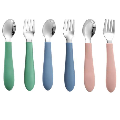 6 Pieces Toddler Utensils, Kids Silverware Set with Silicone Handle, 304 Stainless Steel Children Safe Forks and Spoons, Dishwasher Safe