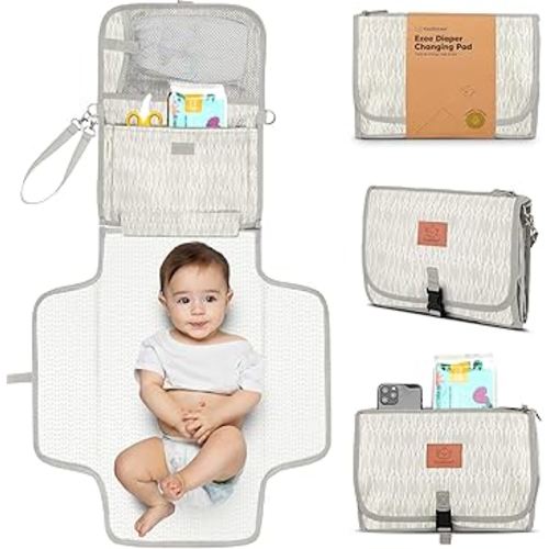 KeaBabies Portable Diaper Changing Pad - Large Waterproof Baby Changing Mat, Compact Travel Diaper Clutch, Functional Pockets Fit Newborn Essentials, Wipeable & Padded Baby Changer (Prism)