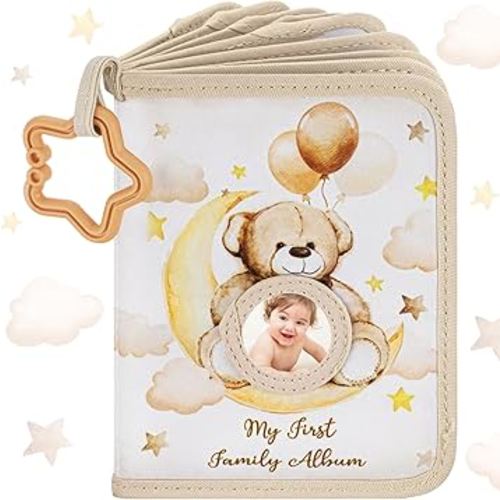 My First Photo Album for Baby Soft Toddlers Family Photo Book with Safe Mirror Holds 17 4 x 6 Photos Family Album Picture Book Gift for Newborn Toddler Kids Baby Shower(Bear)